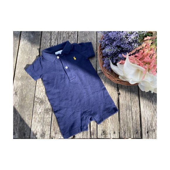 Ralph Lauren Navy Blue Knit Romper Collared Sz 3M - Picture 3 of 4